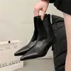 Botines de Moda Europeos y Americanos con Punta Fina Tacón de Aguja Moda Elegantes Adelgazantes Tacón Medio Par con Faldas Botas Ajustadas Botines Cortos Botas de Cuero de Moda