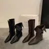 Primeiro encontro Ji Meilade retrô nicho camurça salto oculto dois-usos slouch boots Botas de cowboy western bico fino curtas