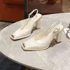 Zapatos de Salón de Metal Franceses con Punta Cuadrada y Tacón Grueso Alto de Corte Bajo para Mujer 2026 Nueva Llegada Primavera Verano Sandalias de Tacón con Una Correa sin Espalda
