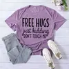 Camiseta de Manga Corta Estampada Amazon Source Free Hugs para Mujer Casual Verano Holgada Versátil Moda Exportación