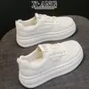 Zapatos Blancos de Cordones Redondos de Piel de Vaca de Primera Capa para Mujer, Zapatos Deportivos Casuales de Malla Transpirable para Verano, Tenis para Mujer