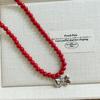 Ins Corea del Sur gorrito Mismo Estilo Navidad Combinación Collar Rojo Año Nuevo Rojo Buena Suerte Colgante de Perla Cadena para Clavícula