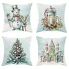 Funda de Almohada de Lino Estampada con Copos de Nieve y Alce Europeo y Americano Transfronteriza Funda para Cojín de Almohada de Navidad para Hogar Sala de Estar Sofá Dormitorio