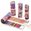 Cortina de Lona Hecha a Mano 12/24/36/48/72 Agujeros Estuche para Lápices de Gran Capacidad para Niños y Niñas Caja de Papelería para Bocetos de Mina de Color