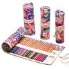 Cortina de lona hecha a mano para bolígrafos, con 12/24/36/48/72 agujeros, gran capacidad, para bolígrafos, para hombres y mujeres, con diseño de mina de color, caja de papelería para bocetos