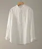 Nueva camisa de bolsillo de lujo ligera, camisa casual de manga larga de alta calidad, color liso estilo chino retro con cuello mao