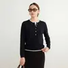 Cuello de Cazador Simple Tejido de Lana Estilo Nuevo Principios de Otoño Ropa para Mujer Bloque de Color Falso Dos Piezas Suéter Holgado Top de Manga Larga Mujer