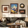 Pintura Decorativa Retro de Cuatro Paneles para Pared, Pintura Colgante con Textura de Madera Tridimensional, Escena de Montaña Dorada con Luz Solar, Arte de Pared para Combinación de Sofá en Sala de Estar