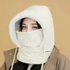 Novo gorro com aquecedor de pescoço integrado e máscara facial, forrado com fleece, para esqui ao ar livre, proteção para o pescoço, chapéu de ciclismo à prova de vento e quente