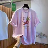 Camiseta Negra de Manga Corta con Divertido Estampado de Ponis para Mujer Verano Ins Diseño Chic Algodón Puro Hombro Caído