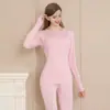 Roupas de Outono Femininas Transfronteiriças e Calças Longas, Camisetas de Gola Redonda para Usar por Baixo, Conjuntos Térmicos Íntimos Elásticos Amigáveis à Pele, Roupas Ultra Finas Sem Costura que Embelezam a Pele