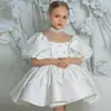 Vestido infantil, vestido de princesa, vestido de niña de hilo blanco abullonado, vestido de noche para desfile, vestido de presentadora para niña de las flores