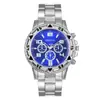 Conjunto de 4 Peças de Relógio Masculino Transfronteiriço High-End Mostrador Grande Relógio de Pulso a Quartzo Masculino de Negócios Conjunto de Anel Pulseira Colar