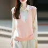 Chaleco de Punto Nuevo Otoño/Invierno 2026 Mezcla Seda-Cachemira-Lana Cuello en V para Mujer, Sin Mangas Color Sólido Parte Superior Cepillada