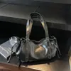 Bolso de Hombro de Cuero Aceitado Retro para Mujer Bolso Cruzado Casual de Alta Gama Bolso de Axila Fruncido Bolso Tote de Gran Capacidad