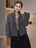 Chamarra corta casual para mujer con cuello alto y cordón, estilo coreano, de alta gama, corte holgado, versátil, talla petite, top con cierre, moderno