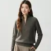 Nuevo Estilo Otoño Estilo Retro Old Money Cuello Alto Media Cremallera Suéter de Cachemir para Mujer Holgado Jersey de Punto Capa Base