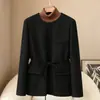 Pequena Quantidade de Roupas Primavera 2026 Novo Estilo Gola Redonda Suéter 100% Lã Casaco de Lã Dupla Face Versátil Jaqueta de Trabalho para Mulheres