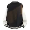 Estilo transfronterizo, diseño juvenil, chaqueta de béisbol color block para hombre, con cuello alto, corte casual y diseño versátil