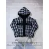 Sudadera con capucha de punto cruzada Y2K Europea y Americana de Comercio Exterior Transfronteriza de Manga Larga con Bordado a Cuadros Reversible Y2K Ajuste Holgado