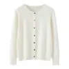 Nuevo Cárdigan de Punto con Cuello Redondo para Otoño e Invierno, Suave Cachemir para Mujer, Suéter de Punto Amigable con la Piel, Abrigo de Color Sólido con Manga Larga, Top Adelgazante
