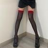 Calcetines largos de verano sexis rojos antideslizantes con costuras negras de seda por encima de la rodilla con borde rojo Pure Desire, calcetines ultrafinos y divertidos de las Spice Girls.