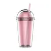 Copo pipeta de plástico PS de camada dupla 450ml copo de plástico copo pipeta 16oz copo de plástico de camada dupla copo de publicidade com grão de gelo