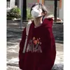 Suéter con capucha estilo coreano para mujer color vino tinto, top retro chic estilo Hong Kong, primavera y otoño, abrigo oversize