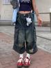 Shorts de Mezclilla Americanos Retro Desgastados Rotos de Ropa de Trabajo para Hombres y Mujeres en Verano con Diseño Plisado y Pantalones Cortos Sueltos