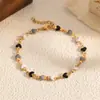 Pulseira Europeia e Americana de Aço Titânio com Contas de Pedra Britada Cor de Coração de Alta Qualidade Aço Inoxidável Pulseira Design de Nicho