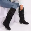 2024 Nuevas Botas Altas de Terciopelo Escarchado Manga Botas Apilables Tacón Grueso Tacón Medio Botas Casuales 40-47 Talla Grande Botas de Comercio Exterior