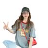 Camiseta de Algodón Puro Popular con Bloques de Color Cuello Redondo Holgada para Mujer en Verano, Estilo Fresco de Dibujos Animados Graffiti de Longitud Media Aspecto Adelgazante Top