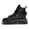 Sapatos Casuais de Cano Alto com Solado Grosso para Uso Externo Cadarço Sapatos Punk Heavy Metal Tendência Botas de Motociclista Tamanho Grande