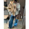 Moqie Moda Callejera Estilo Americano Retro Diseño de Cordón Silueta Holgada Chaqueta con Capucha MQ1920