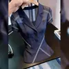 Blusa Feminina Azul Marinho Estilo Casual para o Trabalho, Decote V, Manga Curta, Modeladora e Elegante, Versátil, Super Estilosa e Chique, Novo Modelo 2026