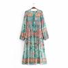 Vestido Longo Bohemian de Manga Longa Flare com Estampa Posicionada Peça Única Feminina Europeia e Americana para Amazon Transfronteiriça
