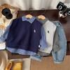 Traje de Primavera y Otoño para Niños 2025 Nuevo Estilo Coreano Estilo Extranjero Bebé Primavera Suéter de Manga Larga Chaleco Conjunto de Tres Piezas