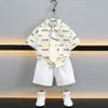 Conjunto de Camisa con Corbata de Verano para Niños 2026 Nuevo Estilo Conjunto de Verano para Niños Estilo Universitario Camisa de Bebé Conjunto de Dos Piezas