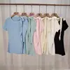 Corea del Sur Elegante Verano Suave Elegante Cuello Redondo Lazo Manga Corta Camiseta de Punto para Mujer Abertura Ajustada Top de Moda para Mujer