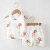 Traje de Chaleco para Niños Verano Delgado Algodón Puro Sin Hueso Ropa para el Hogar Niños y Niñas Chaleco sin Mangas para Bebé Pantalones Cortos Cubierta