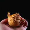 Caja de boj Tallada Cesta de Pesca Mango Olla, La Riqueza Viene de Todas Partes, Navegación Fluida, Artesanías de Madera Maciza, Accesorios para Mascotas de Té, Juguetes para el Hogar