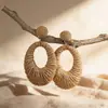 Pendientes de Aro Exagerados Únicos de Rafia, Pendientes Largos Estilo Vacaciones, Joyería Transfronteriza de Primavera, Venta al por Mayor de Pendientes