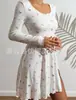 Moda Cruzada Europea y Americana 2025 Nuevo Pequeño Floral Manga Larga Oreja Vestido Ropa de Casa Pijamas Lujo Ligero Gama Alta