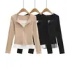 Top Sexy com Design Falso Duas Peças para Garota Popular, Manga Longa com Color-Blocking Único, Ajuste na Cintura, Patchwork Slim-Fit, Estilo Tendência