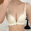 Sujetador Push-Up Cruzado en el Pecho Lateral con Encaje Floral Dulce y Hebilla Frontal en V Profunda Sexy para Moldear la Espalda