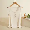 Camisola de fio para mulheres, roupa íntima de verão, botão, anti-exposição, peça externa versátil, modeladora, branca, sem mangas, top para usar por baixo