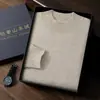 Suéter de cachemira de cuello alto medio para hombre, capa base de lana simple para otoño e invierno, suéter de punto holgado