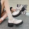 Mocassins Femininos de Salto Grosso e Sola Grossa com Saia Verão Novo Estilo Britânico Bico Redondo Mary Jane Pumps para Mulheres