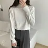 Suéter de punto blanco para mujer, nuevo estilo coreano otoño/invierno 2026, corte holgado, adecuado para figuras petite, con cuello semi-alto, se puede usar como capa exterior o como capa base