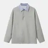 Nueva Camisa Suelta de Primavera y Verano con Cuello Top Pareja Casual Americano Tejido a Cuadros Pulóver Falso de Dos Piezas Camiseta de Manga Larga